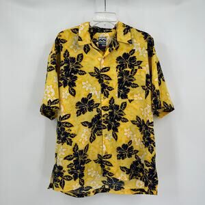 US Expedition Mens Shirt‎ Size L Yellow Hawaiian Floral Print Cruise Pool Party